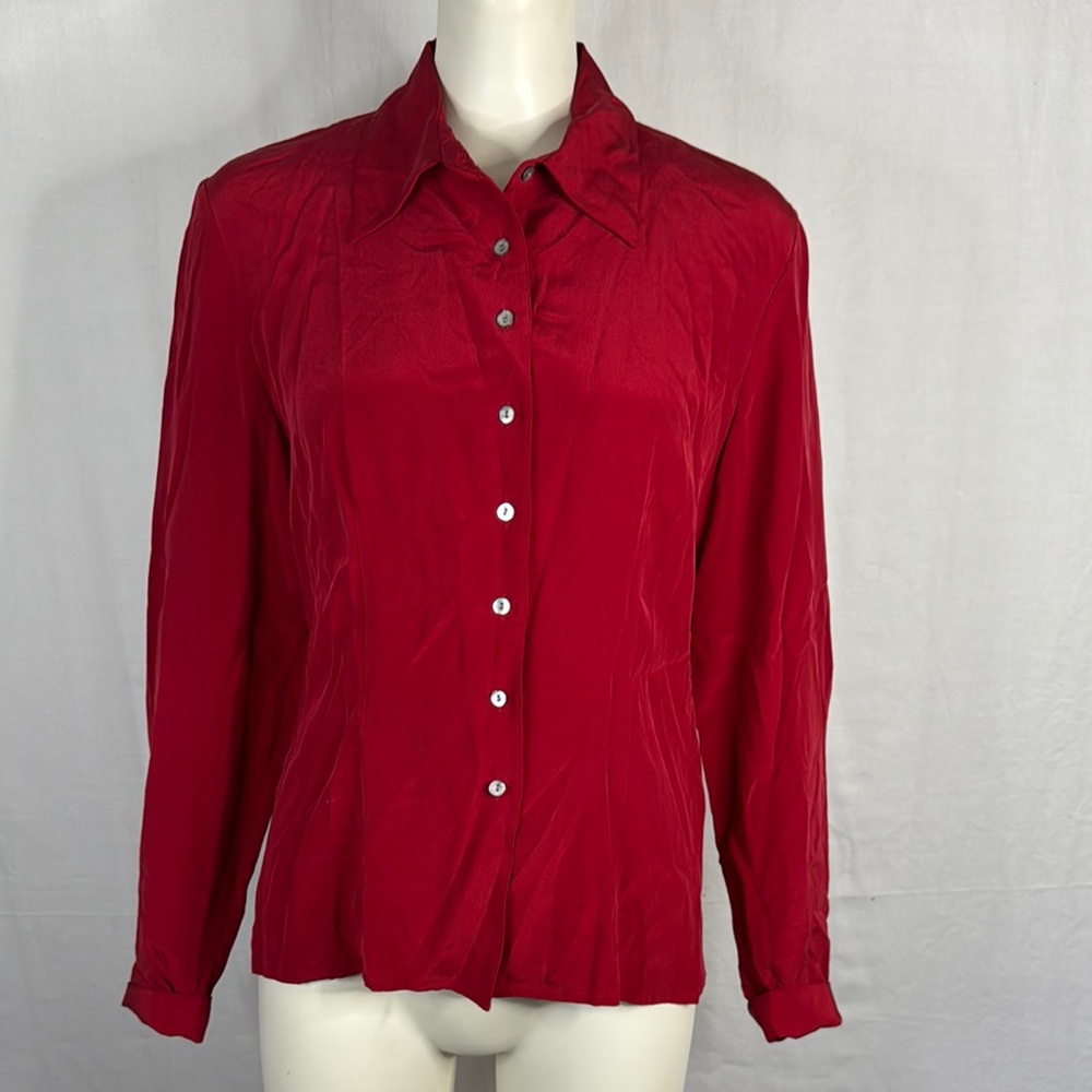 Vintage 1980s/90s Casual Corner Red Silk Blouse